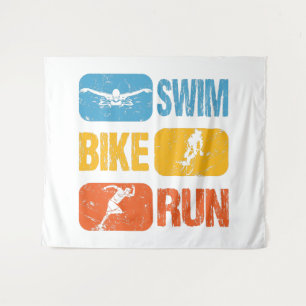 Vintager Triathlon - Swim Bike Run Wandteppich