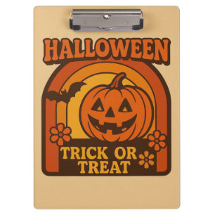 Vintager Trick oder Treat Halloween der 70er Jahre Klemmbrett