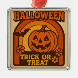 Vintager Trick oder Treat Halloween der 70er Jahre Ornament Aus Metall