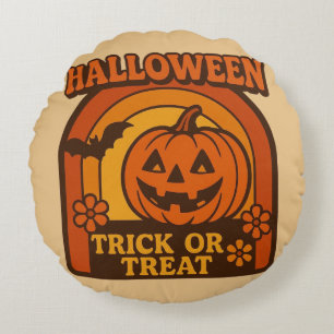 Vintager Trick oder Treat Halloween der 70er Jahre Rundes Kissen