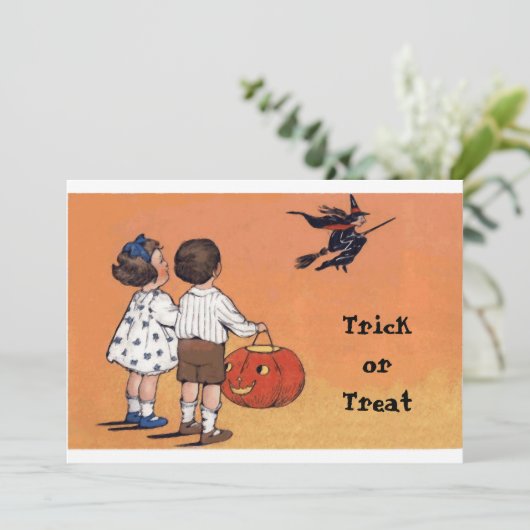 Vintager Trick oder Treff Halloween Postkarte (Stehend Vorderseite)