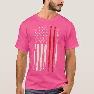 Vintager Trommelsticks Amerikanische Flagge Funny T-Shirt