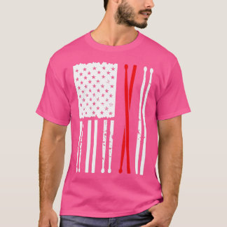 Vintager Trommelsticks Amerikanische Flagge Funny T-Shirt
