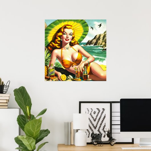 Vintager Tropenpinup Poster (Heimbüro)