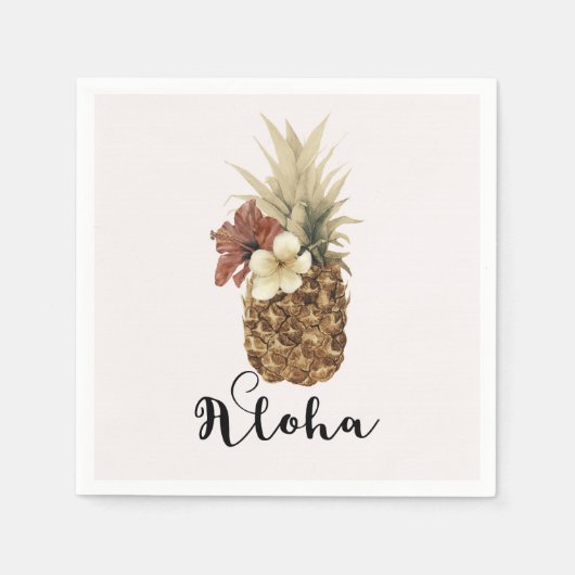 Vintager Tropischer Ananas-Hibiskus Blumenzehen Serviette (Vorderseite)