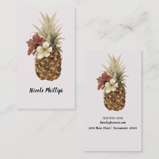 Vintager tropischer Ananas-Hibiskus Visitenkarte (Vorne/Hinten)