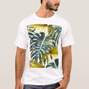 Vintager Tropischer Dschungel Blätter Muster T-Shirt