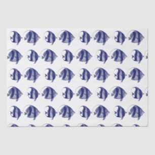 Vintager tropischer Fisch, der blau gestreift Zeic Seidenpapier