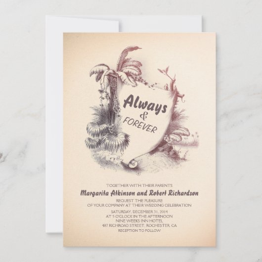 Vintager tropischer Strand | Hochzeit in Urlaubsor Einladung (Vorderseite)