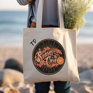 Vintager tropischer Strand Sonnenuntergang Tragetasche