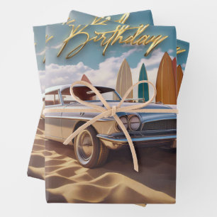 Vintager tropischer Strand Sportwagen Geschenkpapier Set