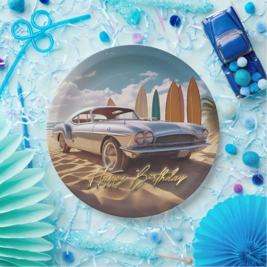 Vintager tropischer Strand Sportwagen Pappteller (Party)