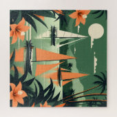 Vintager tropischer Strand und Segelboote Retro Puzzle (Horizontal)