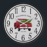 VINTAGER TRUCK-LANDWIRTSCHAFT GROßE WANDUHR<br><div class="desc">Ein Vintager roter Abholwagen trägt einen frisch geschnittenen Weihnachtsbaum. Der Hintergrund ist ein graues und weißes Büffel kariert. Wird in verschiedenen Hintergründen angeboten. Sie können Ihre rustikale Uhr mit dem einfach zu bedienenden Designwerkzeug von Zazzle ganz einfach personalisieren. Diese Uhr würde eine wunderbare Hauswärmung machen, Geschenk für die Neuvermählten oder...</div>