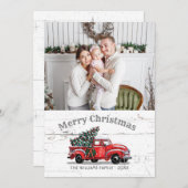 Vintager Truck Weihnachtsbaum Foto Rustikal Feiertagskarte (Vorne/Hinten)