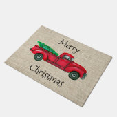Vintager Truck Weihnachtsbaum Fußmatte (Schrägansicht)