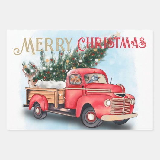 Vintager Truck Weihnachtsbaum Geschenkpapier Set (Vorderseite)