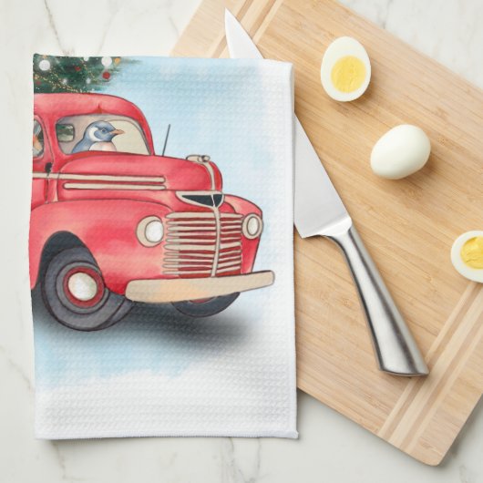 Vintager Truck Weihnachtsbaum Geschirrtuch (Viertel Falte)