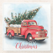 Vintager Truck Weihnachtsbaum Glasuntersetzer (Vorderseite)
