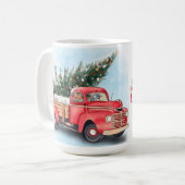 Vintager Truck Weihnachtsbaum Kaffeetasse (Vorderseite Links)