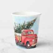Vintager Truck Weihnachtsbaum Pappbecher (Vorderseite)
