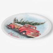 Vintager Truck Weihnachtsbaum Pappteller (Schrägansicht)