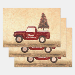 Vintager Truck Weihnachtsbaum Rustikales Bauernhau Geschenkpapier Set