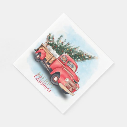 Vintager Truck Weihnachtsbaum Serviette (Ecke)