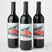 Vintager Truck Weihnachtsbaum Weinetikett (Flaschen)