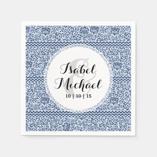 Vintager Tudor Damask-Stil mit Blauer und Weiß Serviette (Vorderseite)