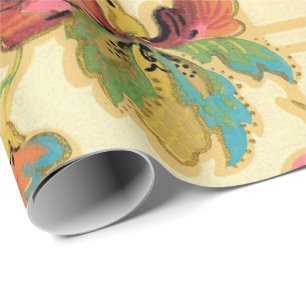 Vintager Türkis-orange Blumentapeten-Muster Geschenkpapier