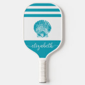 Vintager türkisblauer Küstenseashell-Name Pickleball Schläger (Vorderseite)
