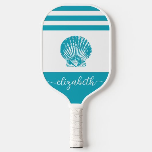Vintager türkisblauer Küstenseashell-Name Pickleball Schläger (Vorderseite)
