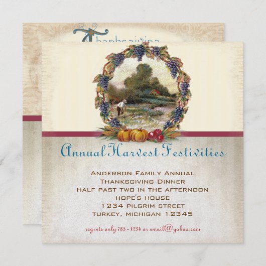 Vintager türkischer Bauernhof Erntedank Einladung (Vorne/Hinten)