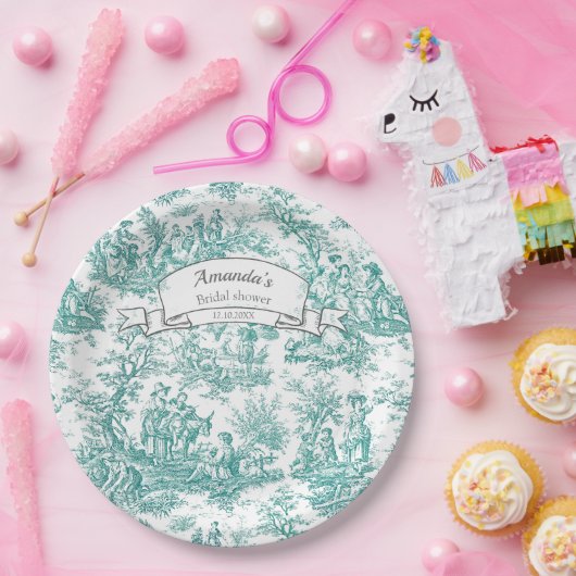 Vintager türkisfarbener Blumenstrauß Pappteller (Party)