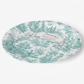 Vintager türkisfarbener Blumenstrauß Pappteller (Schrägansicht)