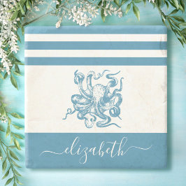 Vintager türkisfarbener Kraken-Strandhausname Steinuntersetzer