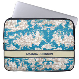 Vintager türkisfarbener Toile de jouy monogram Laptopschutzhülle