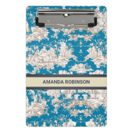 Vintager türkisfarbener Toile de jouy monogram Mini Klemmbrett