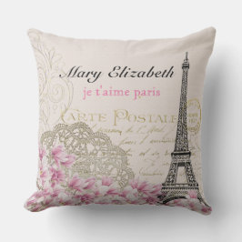 Vintager Turm-Blumenspitze-Buchstabe Paris Eiffel Kissen