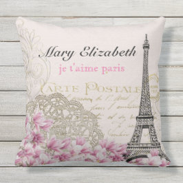 Vintager Turm-Blumenspitze-Buchstabe Paris Eiffel Kissen