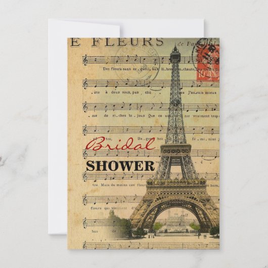 Vintager Turm Musiknotenfranzoseparis Eiffel Einladung (Vorderseite)