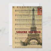Vintager Turm Musiknotenfranzoseparis Eiffel Einladung (Vorderseite)