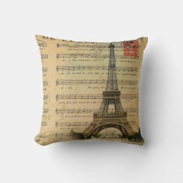 Vintager Turm Musiknotenfranzoseparis Eiffel Kissen