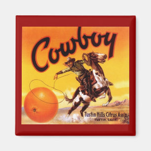 VINTAGER TUSTIN CA COWBOY DES MAGNET-, DERorange Magnet