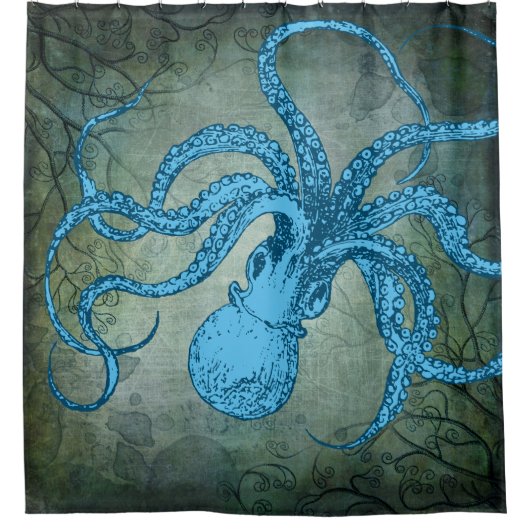 Vintager Twisty Octopus (blau) Duschvorhang (Vorderseite)