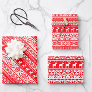 Vintager Ugly Christmas Sweater Nordic Rentier Geschenkpapier Set