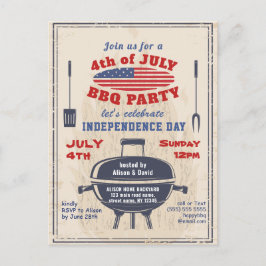 Vintager Unabhängigkeitstag 4. JULI GRILLEN Party Einladungspostkarte