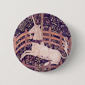 Vintager Unicorn in der Gefangenschafts-Tapisserie Button