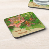 Vintager Urlaub Floral, Mistletoe und Holly Getränkeuntersetzer (Linke Seite)